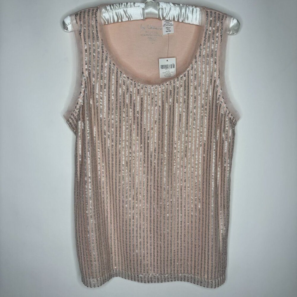 Chico's Top Tank Women's Size 1/US Med 8 Peach Silver Sequin Sparkle Shell NWT